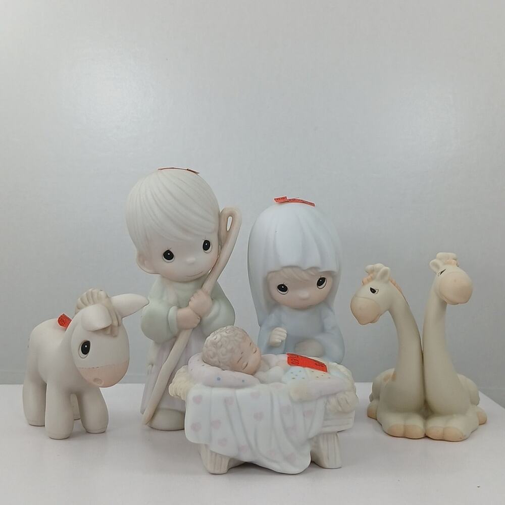 Precious Moments Nativity Baby Giraffe Donkey Mary Shepherd Let us adore him Set